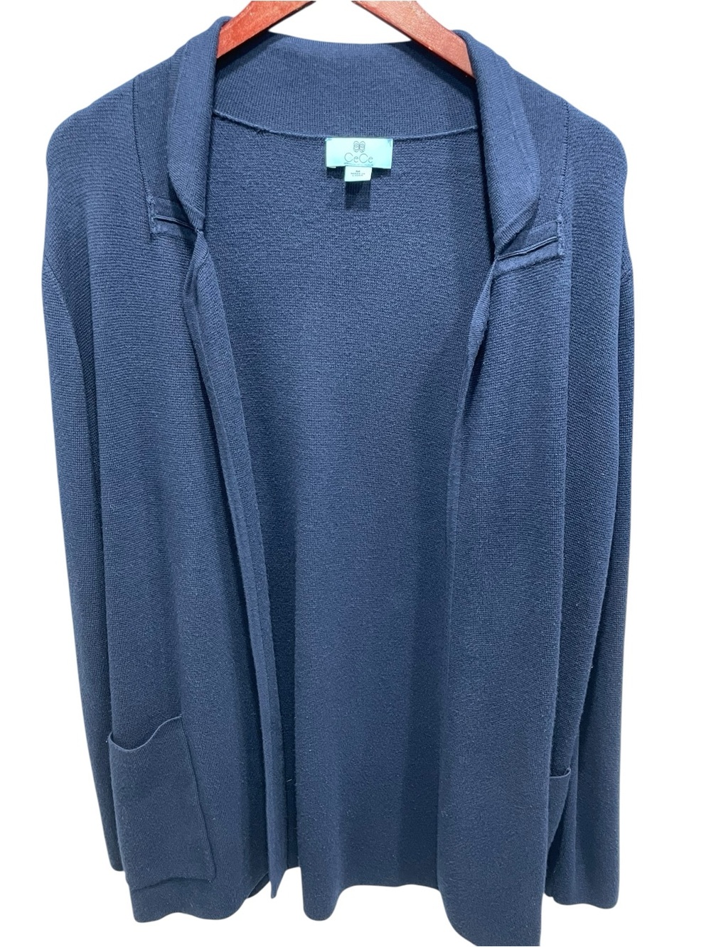 CeCe Navy Blue Open Front Cardigan Sweater w/ Pockets Size Medium